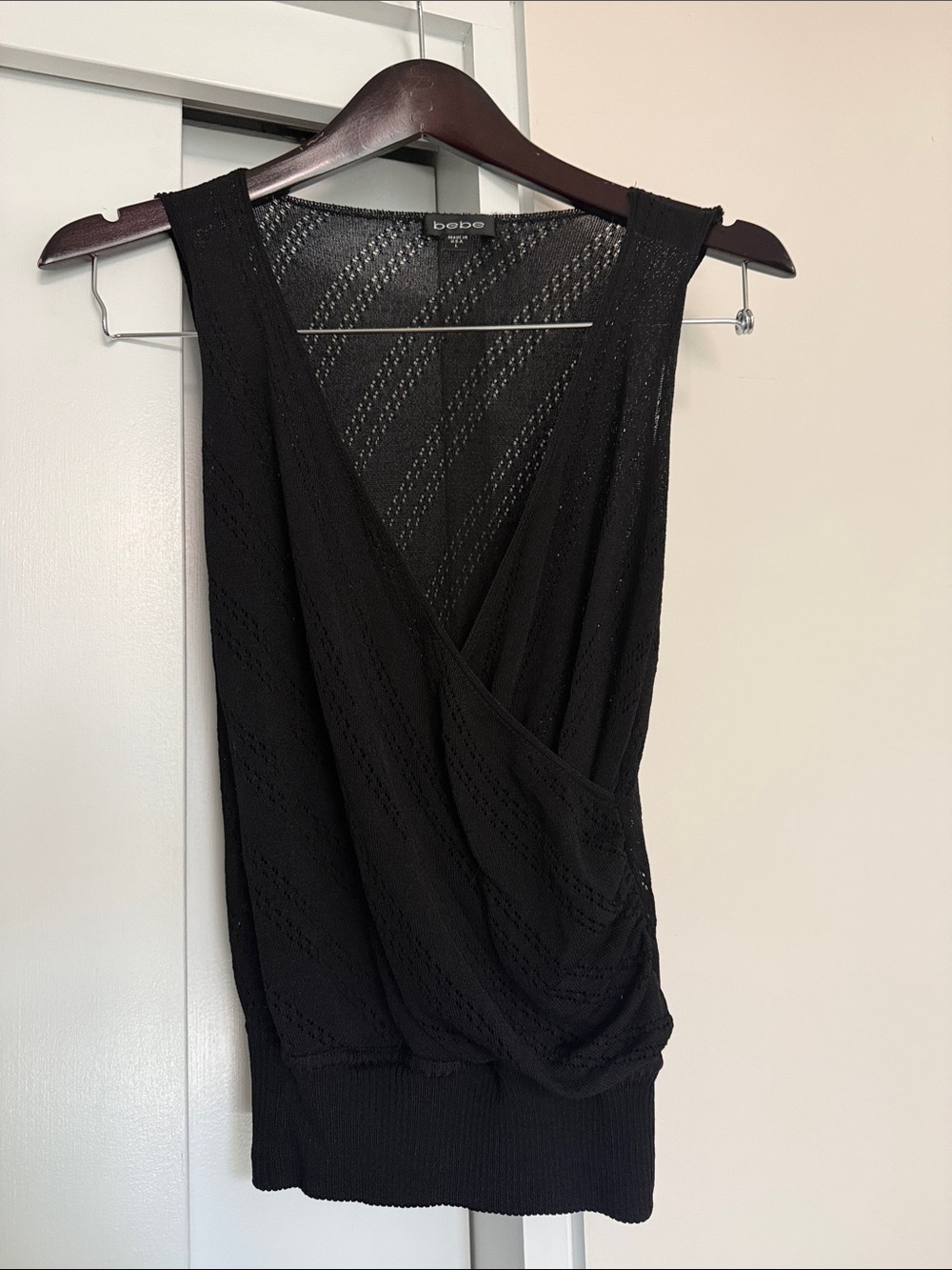 bebe Black Sleeveless Draped Knit Top